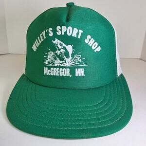 Vintage Willey’s Sport Shop Trucker Hat Snapback Mesh Foam Green White USA Made
